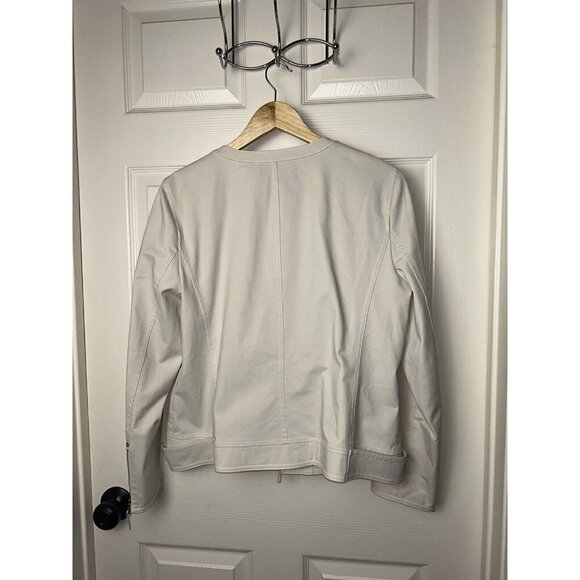 Lafayette 148 New York Cairo Cream Color Full Zip Polyamide Moto Jacket size 12 - Picture 7 of 12